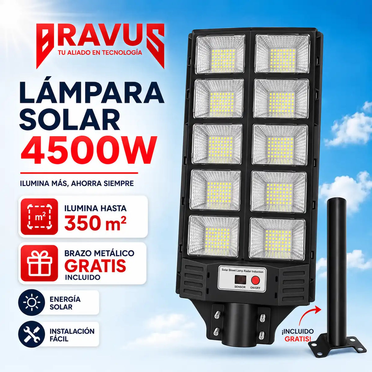 Faro Solar Extra Fuerte 4500W BRAVUS