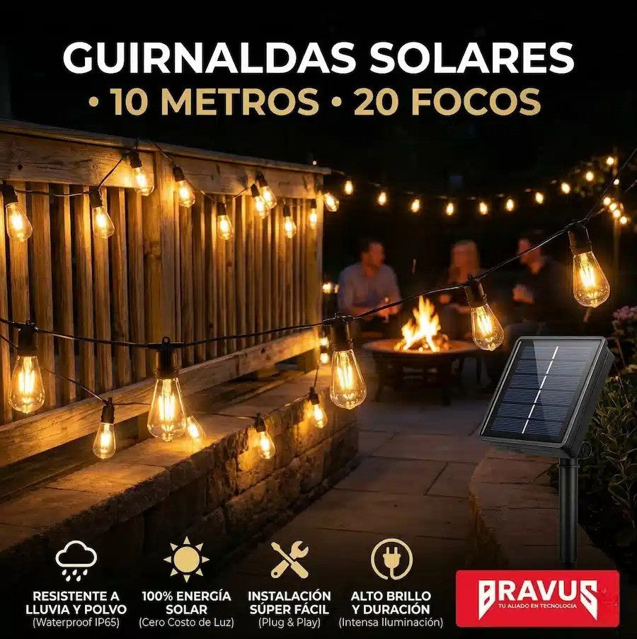 Ilumina tu espacio sin enchufes ni cables - Guirnalda Solar Bravus