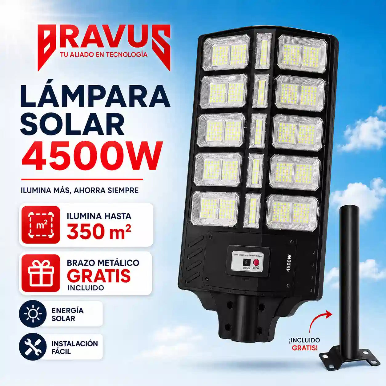 Faro Solar Extra Fuerte 4500W BRAVUS